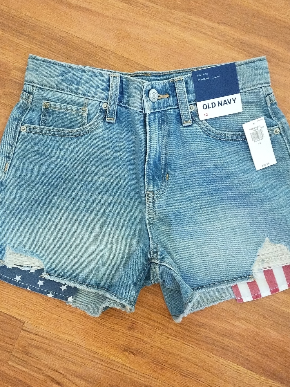 NWT Old Navy Light Blue Distressed Denim Kids Shorts with Flag Lining